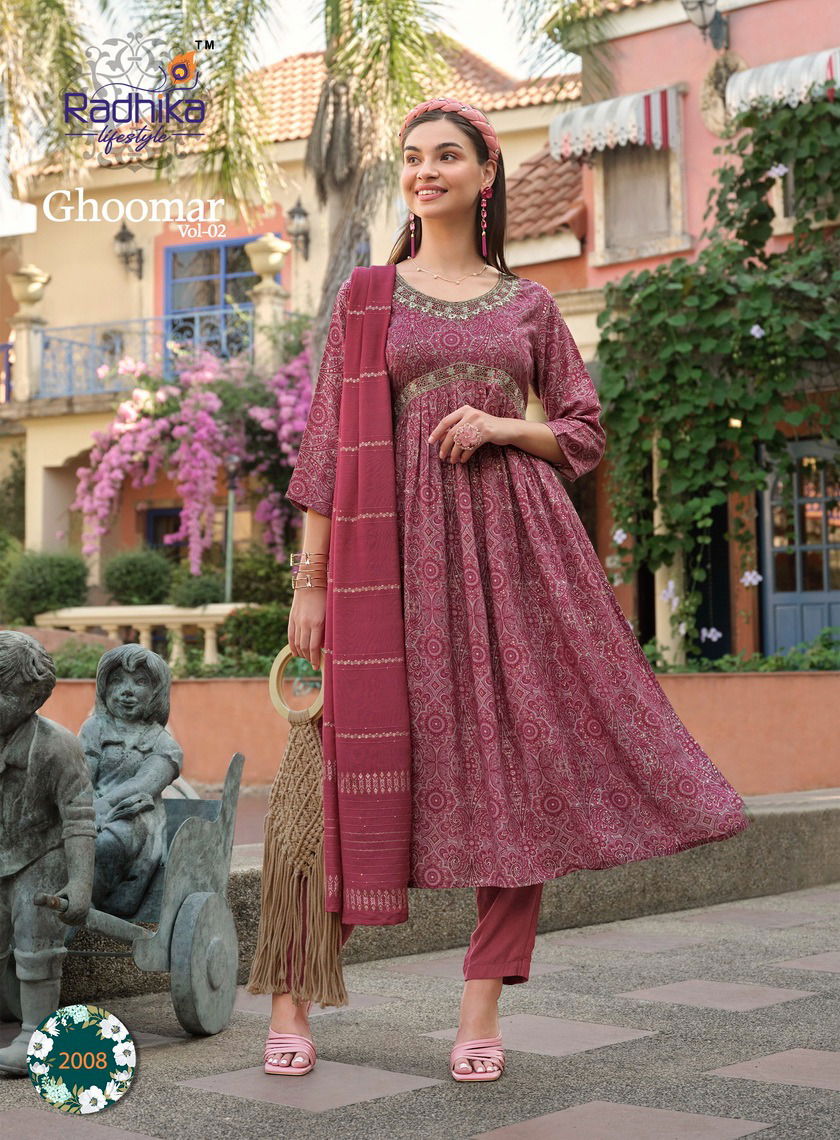Ghoomar Vol 2 By Radhika Printed Alia Cut kurti With Bottom Dupatta
